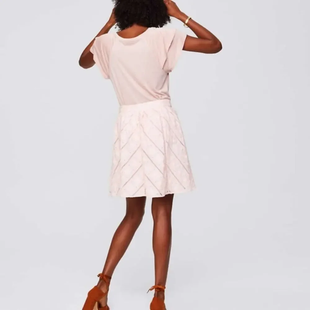 LOFT Light Pink Chevron Floral Cutout Cotton Skirt - Picture 4 of 8